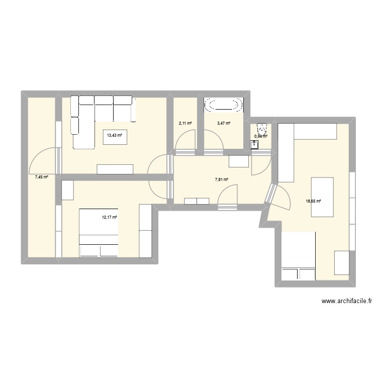 Plan Appartement Meublé. Plan de 8 pièces et 66 m2