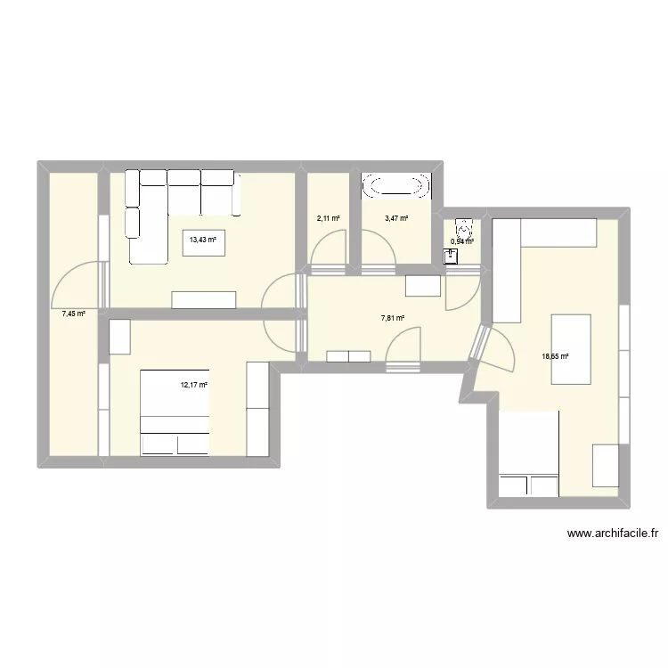Plan Appartement Meublé. Plan de 8 pièces et 66 m² Plan Appartement Meublé. Plan de 8 pièces et 66 m²