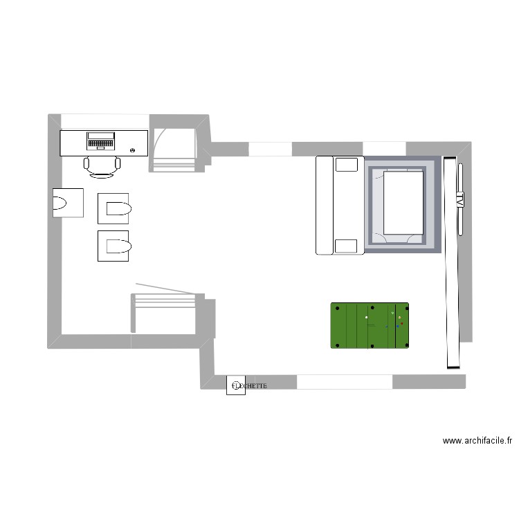 extension v3. Plan de 1 pièce et 6 m2