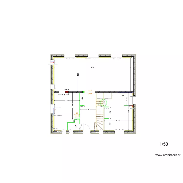 PLAN DISTRIBUTION EAU FROIDE ET EAU CHAUDE - ROUXEL - R+1. Plan de 