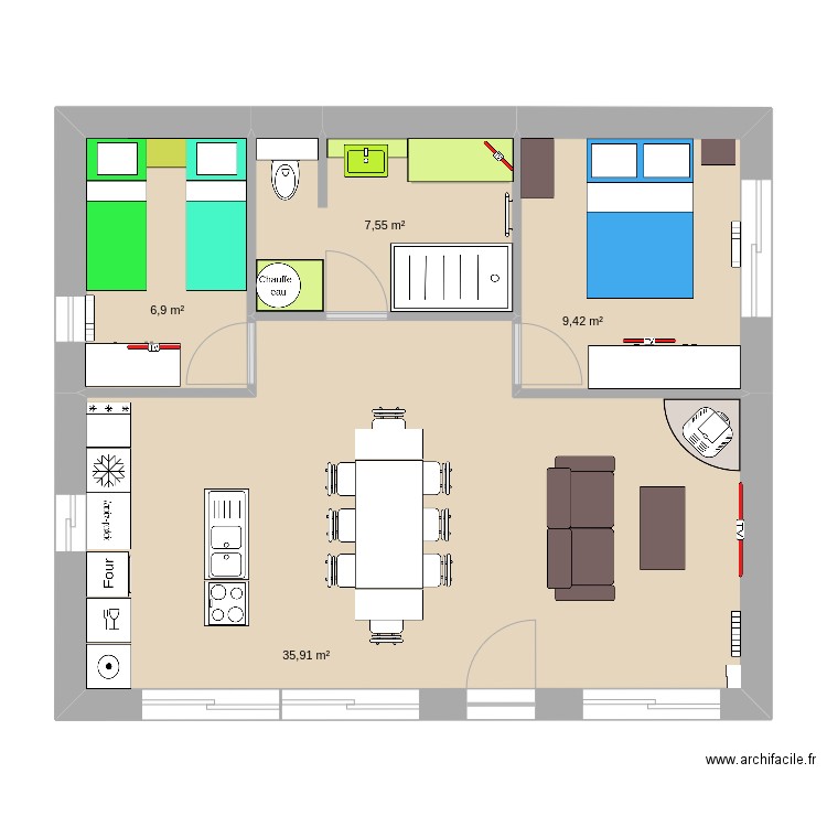 new 2 60m2. Plan de 4 pièces et 60 m2