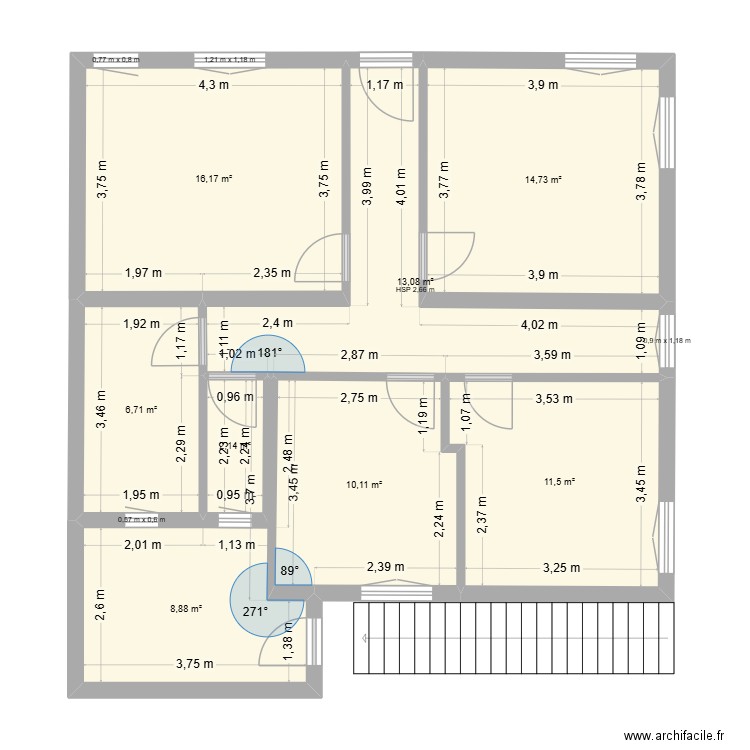 PRVIC. Plan de 8 pièces et 83 m2