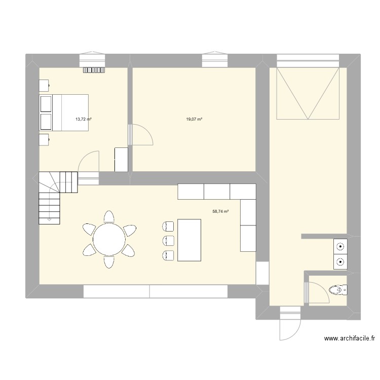 Plan extension rdc. Plan de 3 pièces et 92 m2
