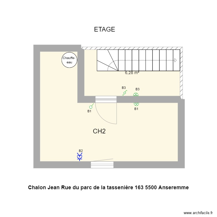 Etage jean. Plan de 2 pièces et 20 m2