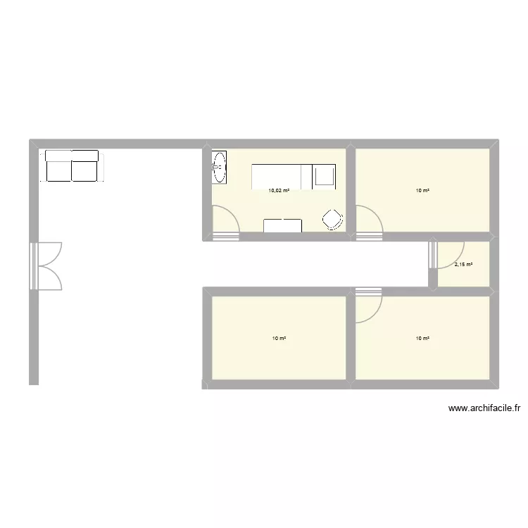 cabine epilation institut. Plan de 5 pièces et 42 m²
