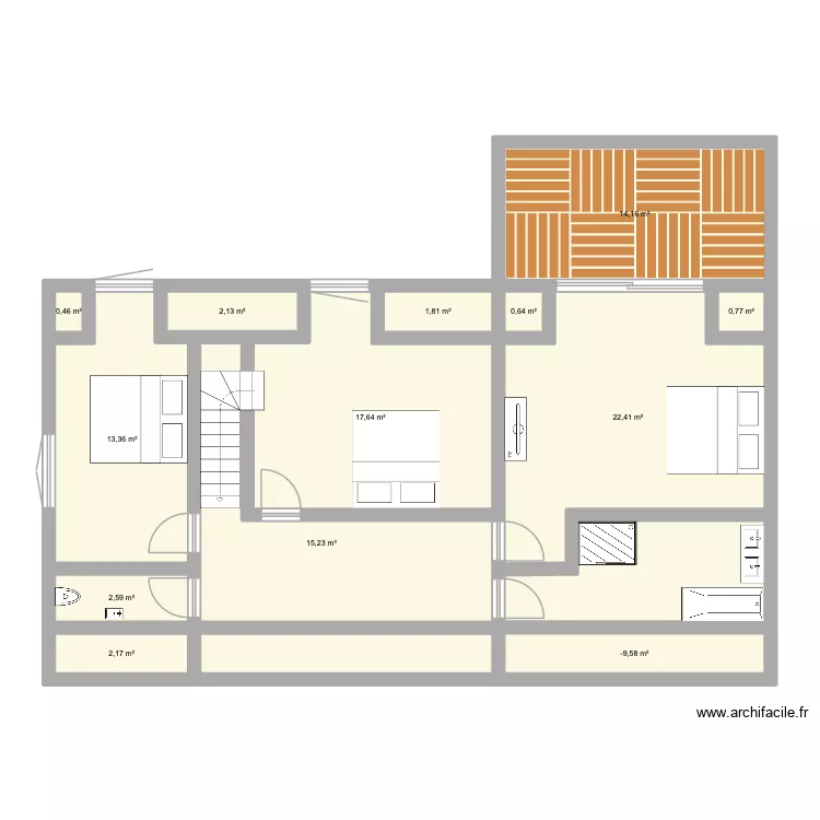 ETAGE MAISON. Plan de 13 pièces et 98 m²