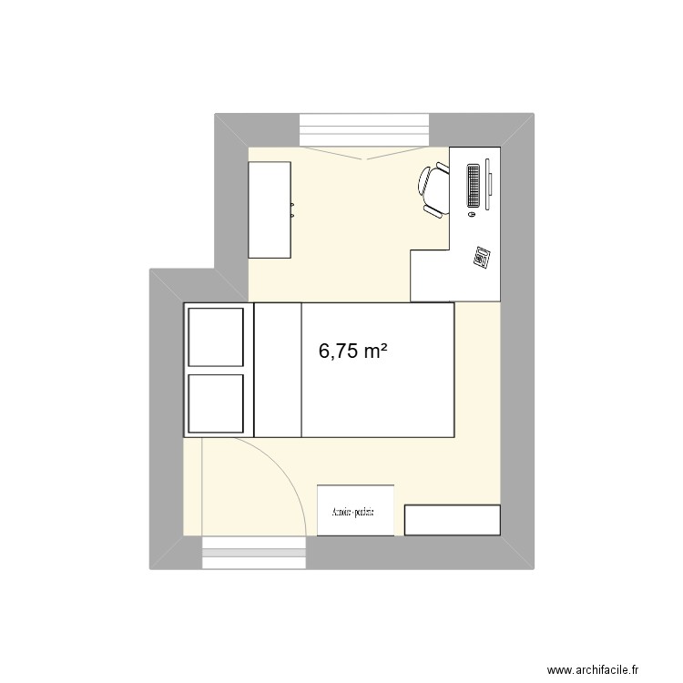 Chambre 3. Plan de 1 pièce et 7 m2