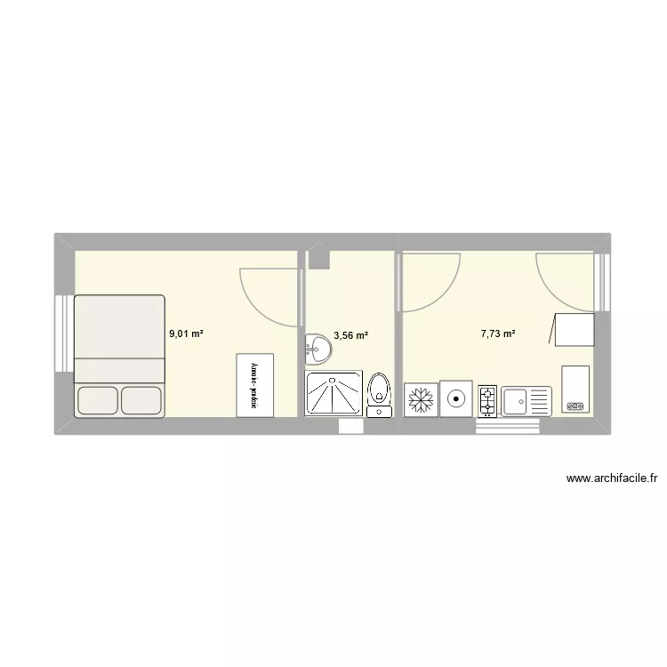 Studio Annexe. Plan de 3 Pièces et 20 m² Studio Annexe. Plan de 3 Pièces et 20 m²