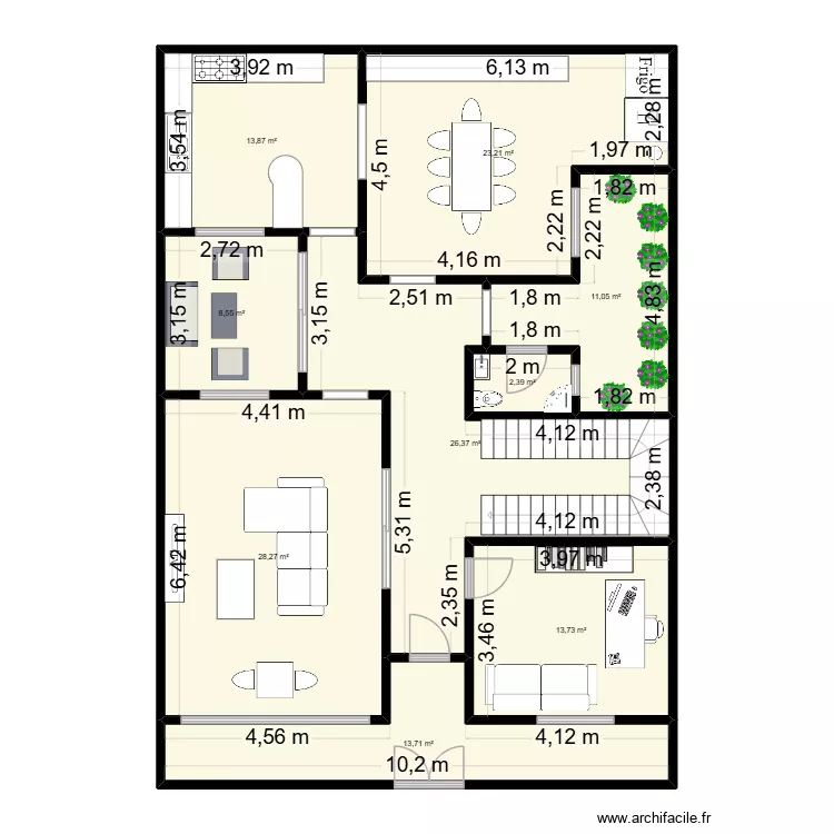 projet1. Plan de 9  et 141 m²