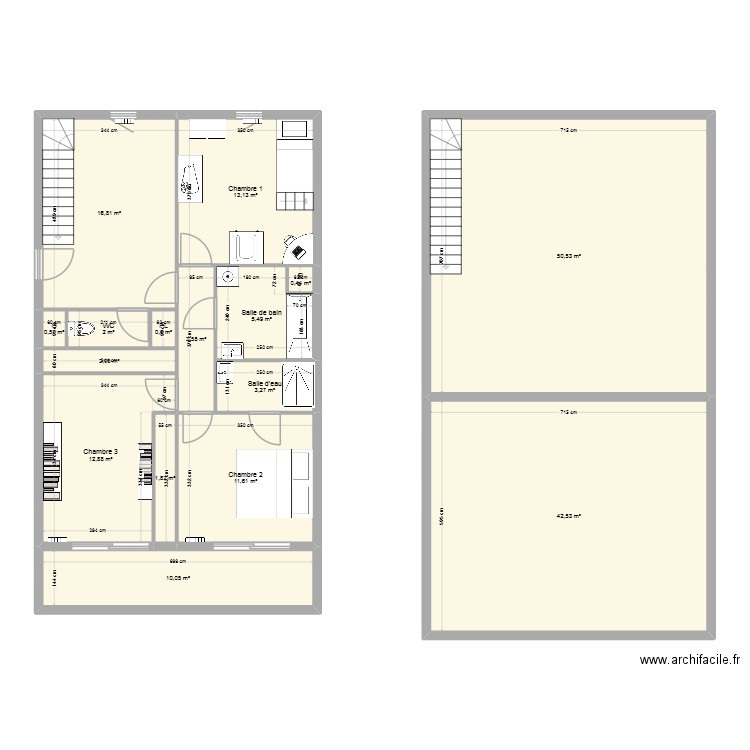Duplex 2. Plan de 16 pièces et 177 m2