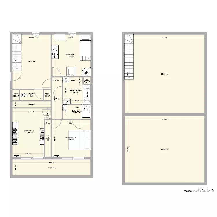 Duplex 2. Plan de 16 pièces et 177 m²