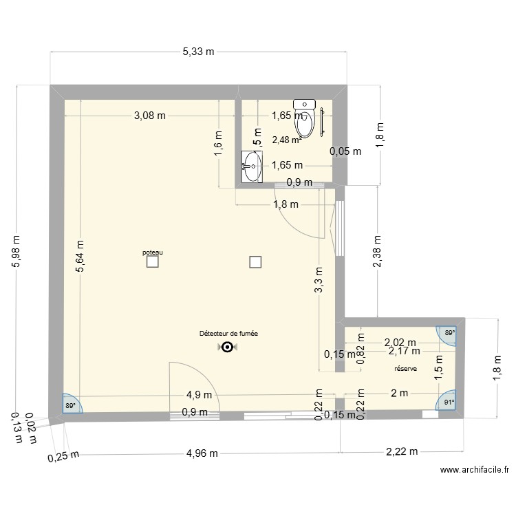 local Léa avant travaux. Plan de 2 pièces et 30 m2