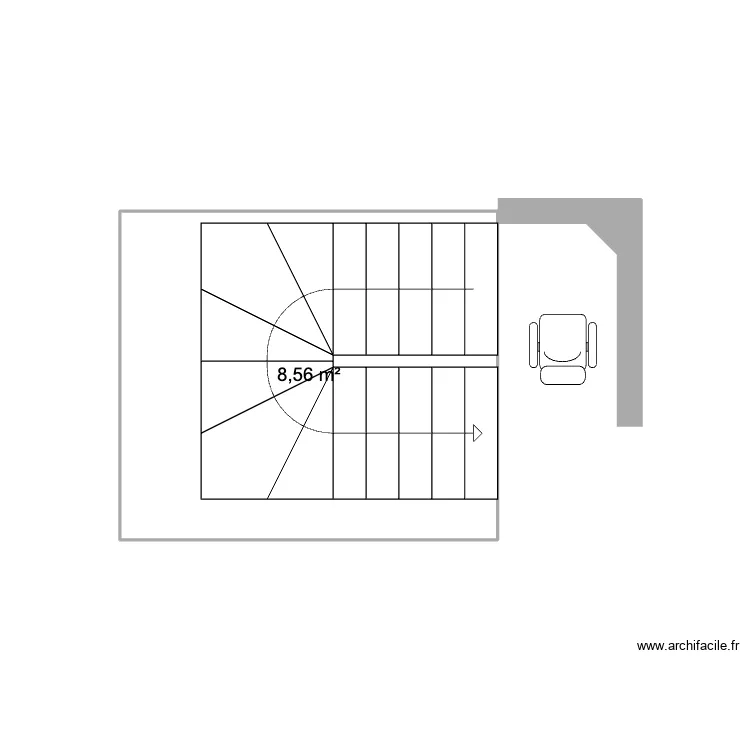 bur. Plan de 1 Pièce et 9 m²