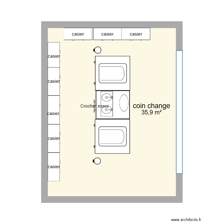 coin change. Plan de 1 pièce et 36 m2