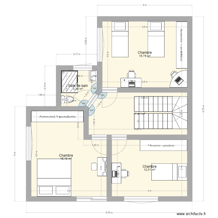 Plan 1er etage. Plan de 5 pièces et 59 m2
