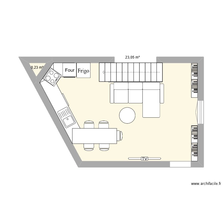 maison 4. Plan de 2 pièces et 23 m2
