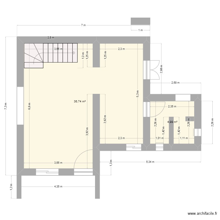 Floor plan. Plan de 2 pièces et 42 m2