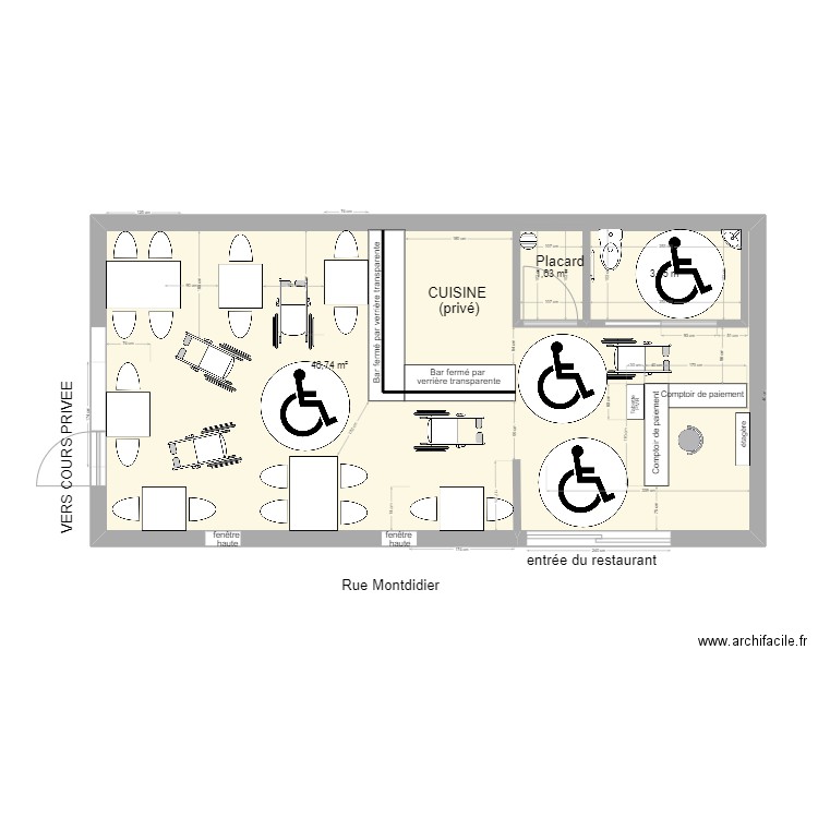 Chez Régine. Plan de 3 pièces et 59 m2