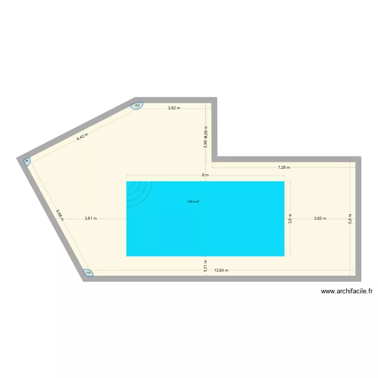 Piscine 3. Plan de 1 pièce et 108 m²