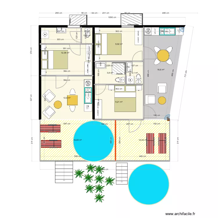 Popotte Steph  08 juillet 26  sans toit. Plan de 10  et 95 m²