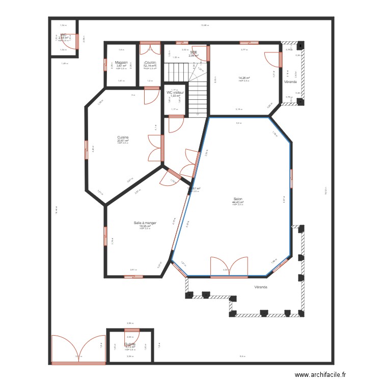Plateaux RDC. Plan de 22 pièces et 413 m2