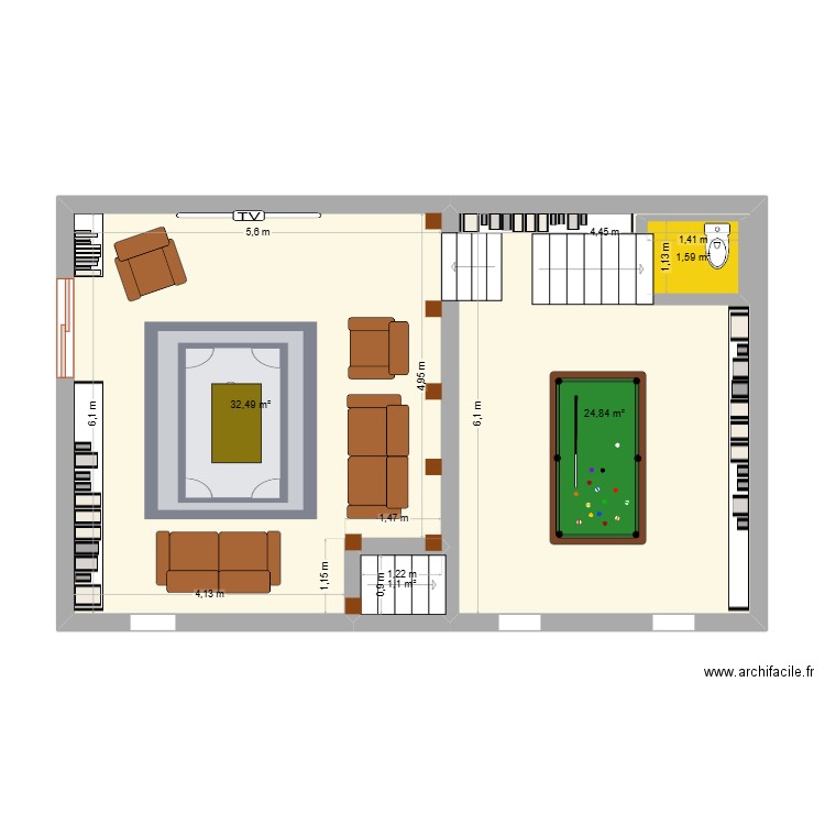 ECHAUGUETTE + FUMOIR. Plan de 4 pièces et 62 m2