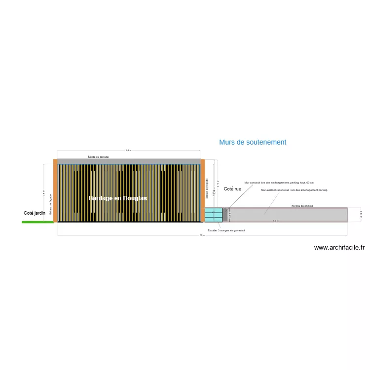 Façade coté habitation. Mur de soutènement.. Plan de 2 Pièces et 20 m² Façade coté habitation. Mur de soutènement.. Plan de 2 Pièces et 20 m²