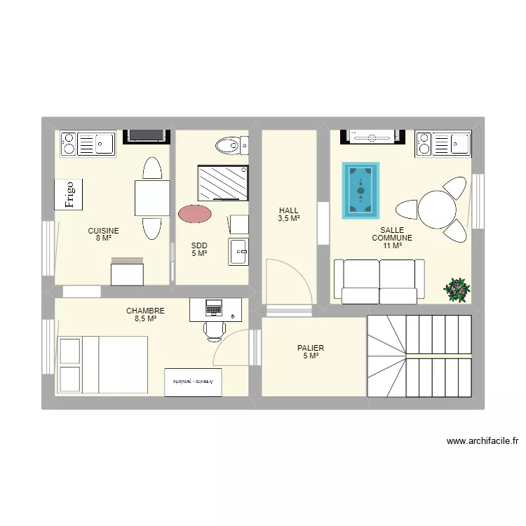 1er ETAGE GILLY. Plan de 7  et 44 m²