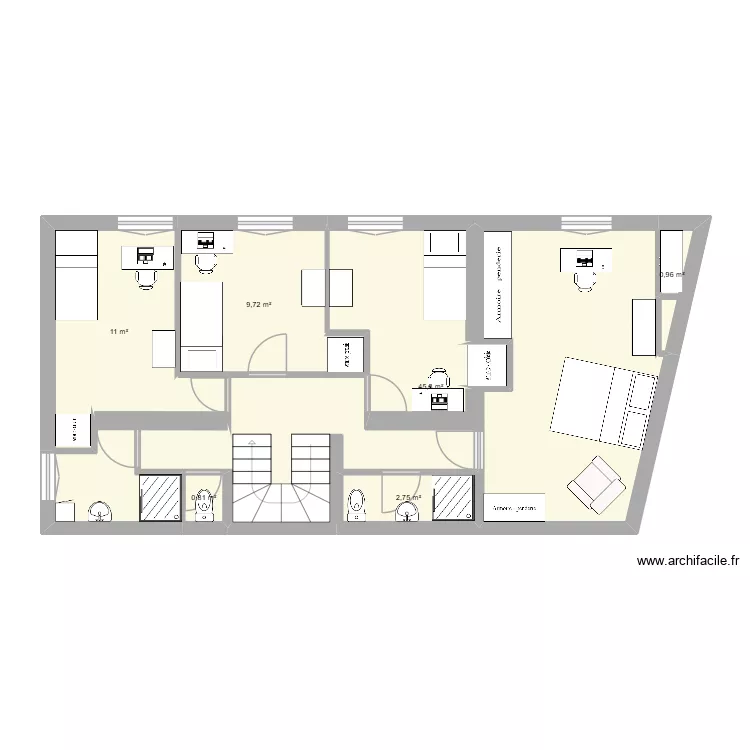 1er &eacute;tage version V3.10. Plan de 6  et 71 m²