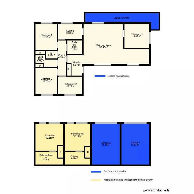 Dujarric Mesurage. Plan de 22  et 69 m²