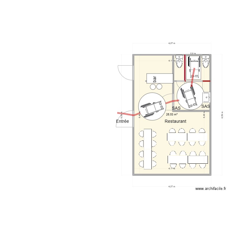 la nova TRAVAUX  3 bis. Plan de 1 pièce et 27 m2