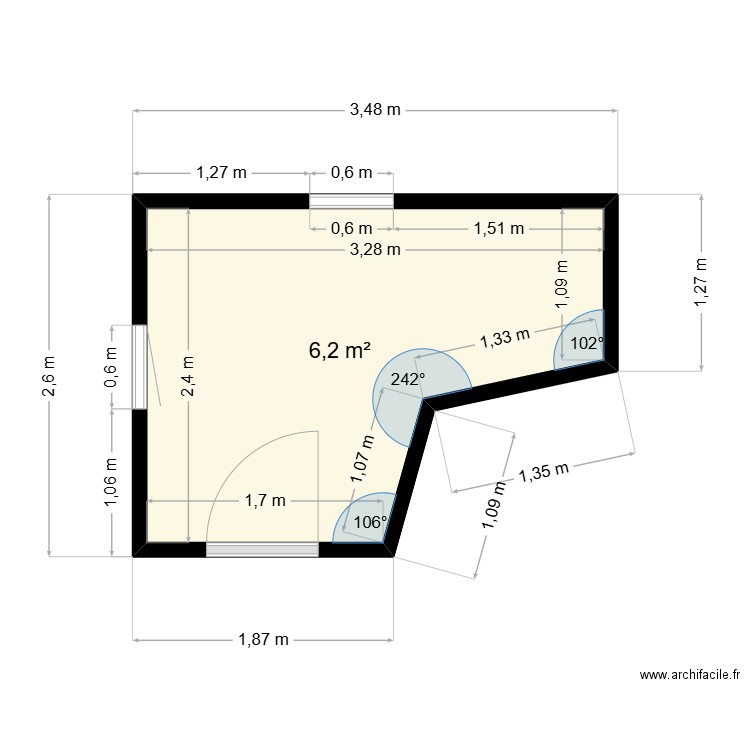 test oli 01. Plan de 1 pièce et 6 m2