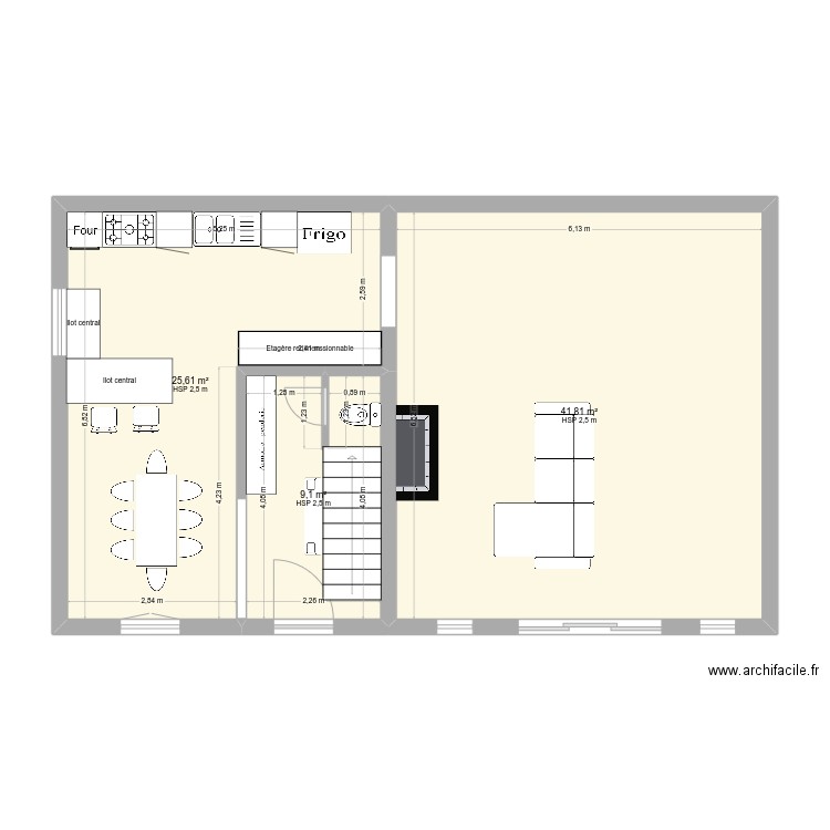 Rdc Bergonne. Plan de 3 pièces et 77 m2