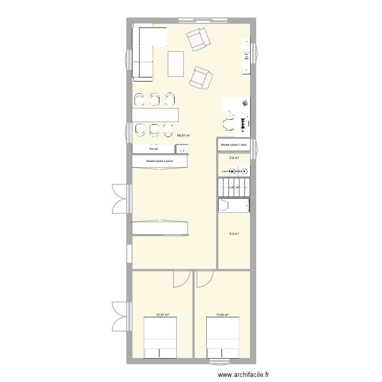 Maison Vernay. Plan de 6 pièces et 90 m2
