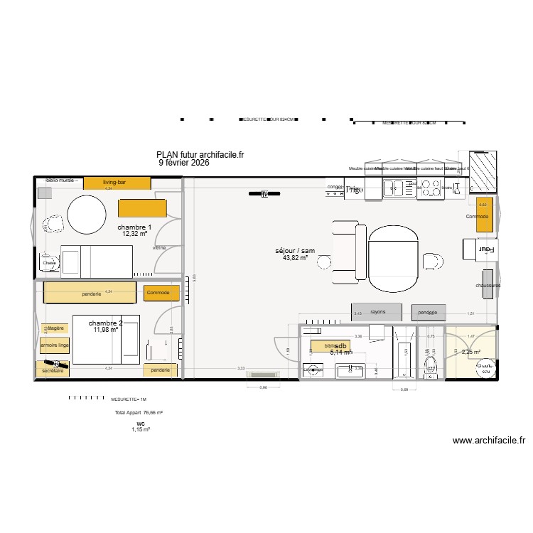 PLAN FUTUR  9 f&eacute;vrier 2026 &eacute;tape 1 pour poser lino. Plan de 0 pièce et 0 m2