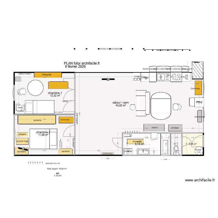 PLAN FUTUR 9 février 2026 étape 1 pour poser lino. Plan de 6 et 77 m² PLAN FUTUR 9 février 2026 étape 1 pour poser lino. Plan de 6 et 77 m²