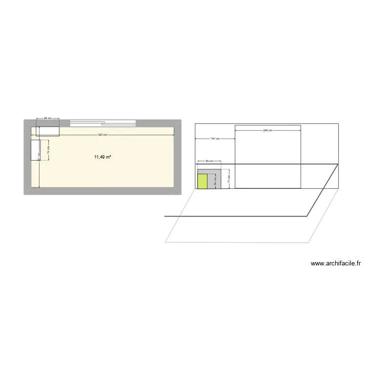 PAC sur terrasse. Plan de 1  et 11 m²