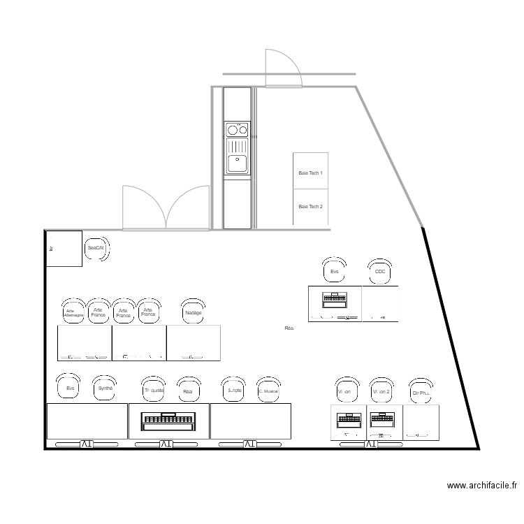 folle journée. Plan de 2 pièces et 55 m2