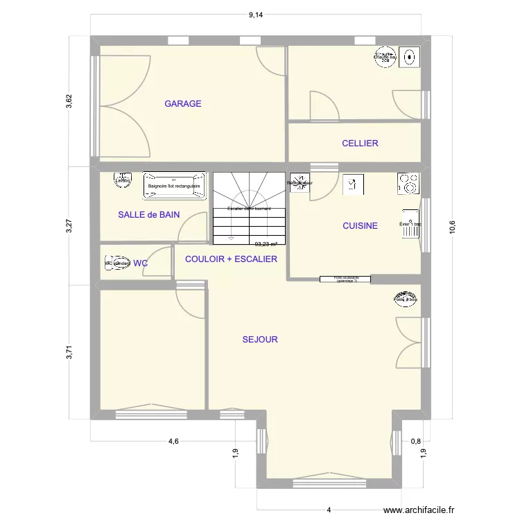 Rez de chauss&eacute;e Min. Plan de 1  et 93 m²