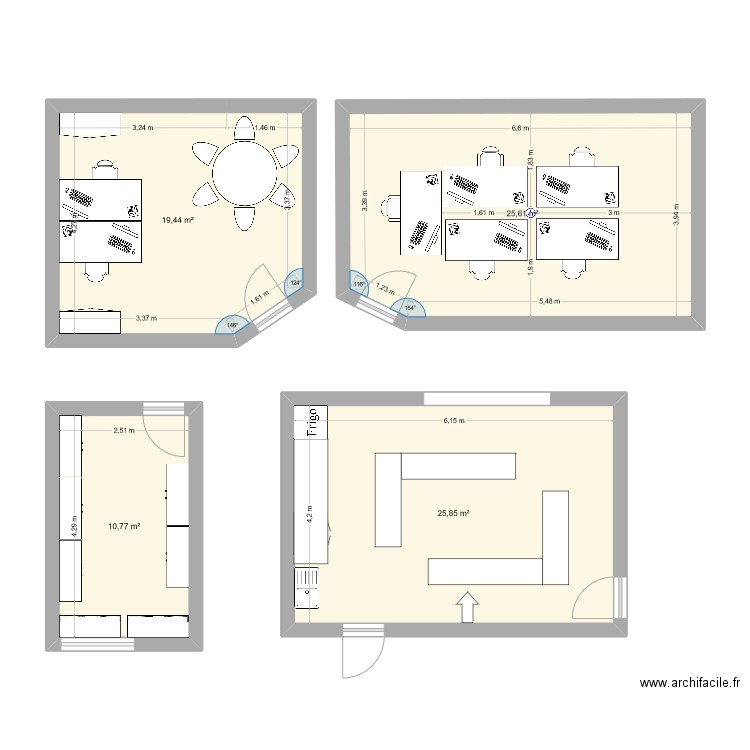 plan bureaux bat F. Plan de 4 pièces et 82 m2