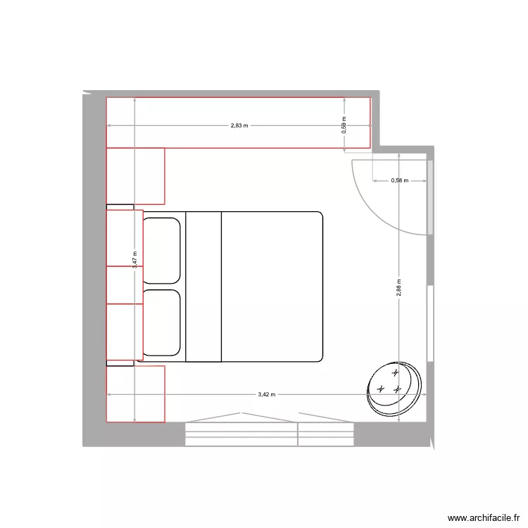Plan projeté chambre. Plan de 1 Pièce et 11 m² Plan projeté chambre. Plan de 1 Pièce et 11 m²