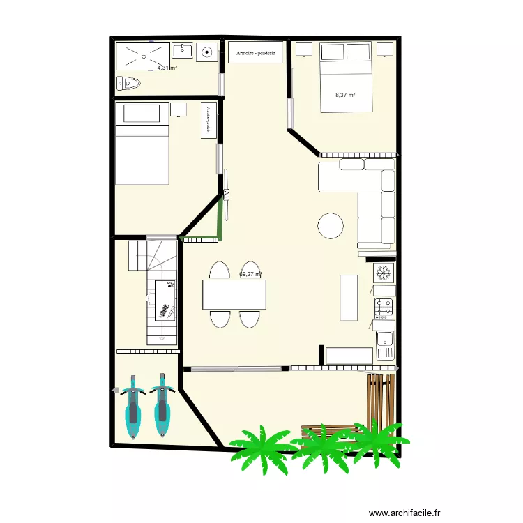 KODOK transformation now. Plan de 3  et 82 m²