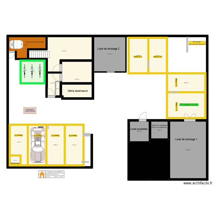 Parking -2. Plan de 21 pièces et 236 m2