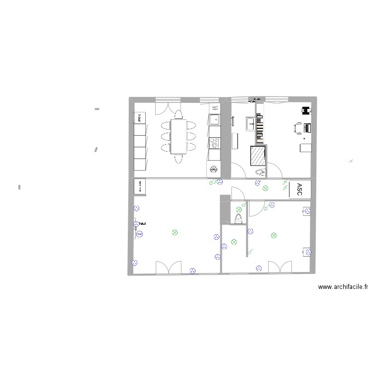 electricite  1 etage 1. Plan de 2 pièces et 78 m2