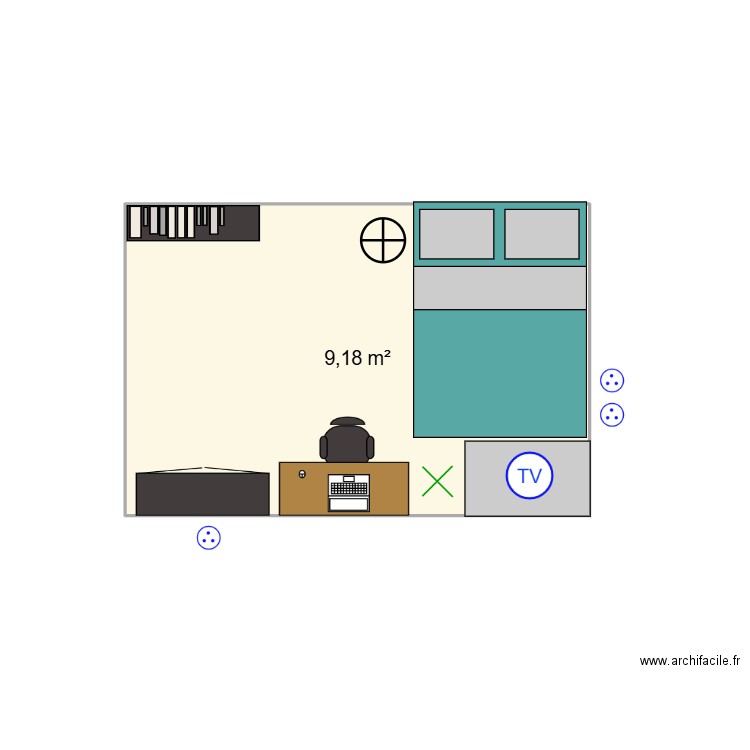 Chambre Clément. Plan de 1 pièce et 9 m2