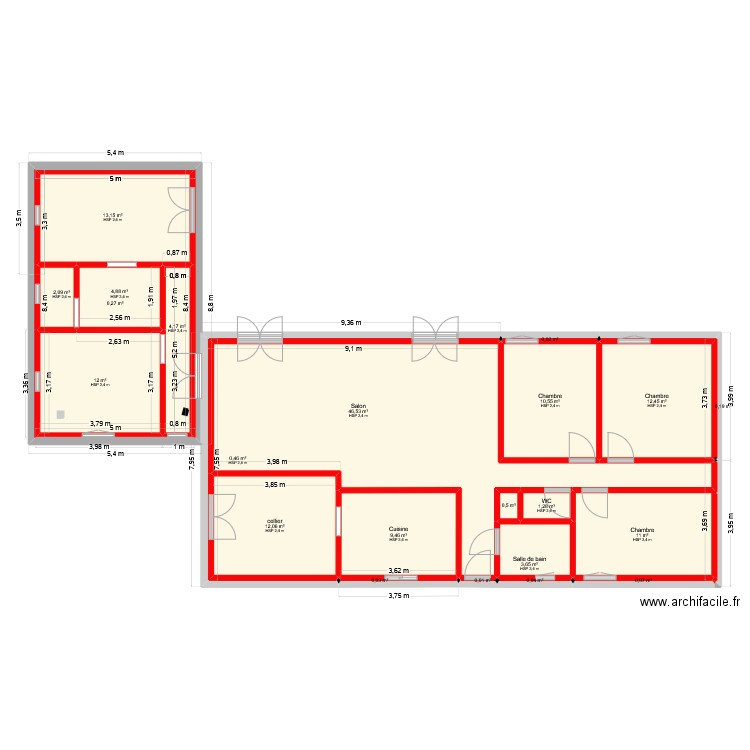 extension2. Plan de 22 pièces et 187 m2
