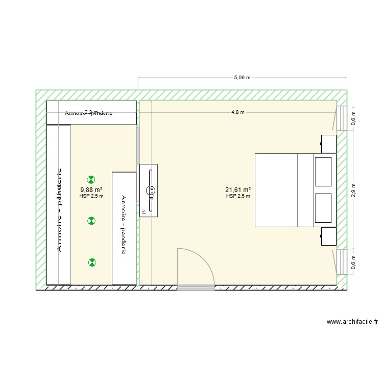 esquisse 1. Plan de 2 pièces et 31 m2