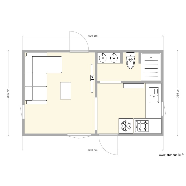 20m² maisonette Ive. Plan de 2 pièces et 19 m2