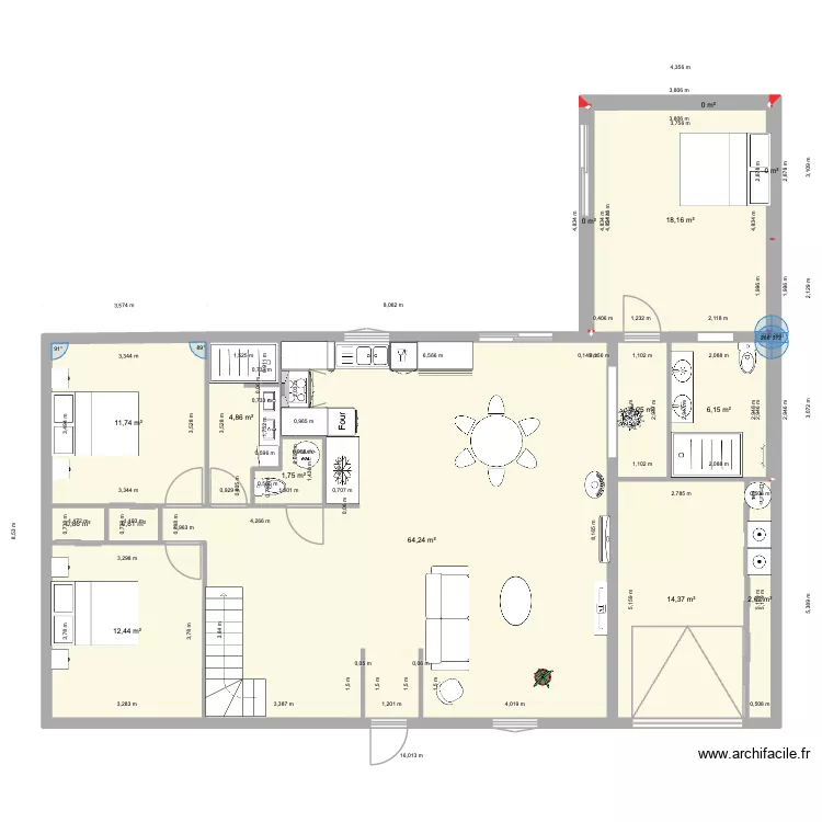 plan Sup Cloison. Plan de 17 pièces et 141 m²