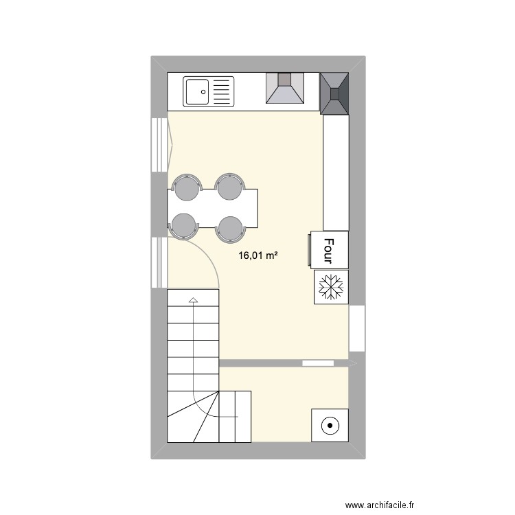 Cuisine Bernard. Plan de 1 pièce et 16 m2